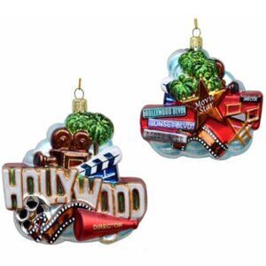 Kurt Adler Noble Gems Hollywood, CA Cityscape Glass Ornament, NEW in Package